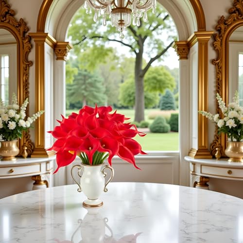 Artificial Calla Lily Flowers Set - Red, 20 Stems, Real Touch, 14 Inches