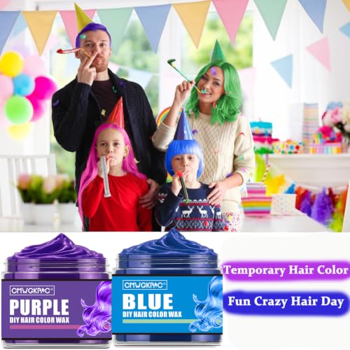 Temporary Hair Color Wax Set - 4 Vibrant Colors for Easy, Washable Styling