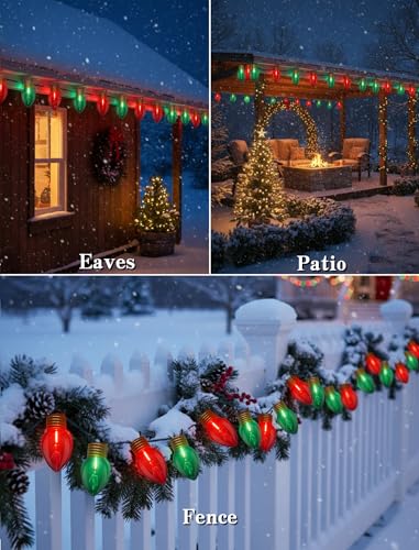 16FT Jumbo Red and Green Christmas Lights Outdoor Giant Christmas Decorations with 10 LED Clear Red Green Bulbs - Variation: LED Clear Red Green