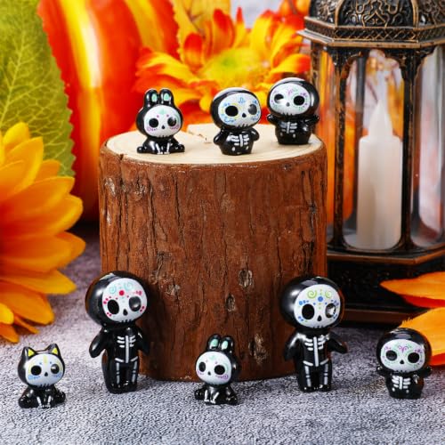 Mini Resin Sugar Skull Figurines Set - Halloween Day of the Dead Decor