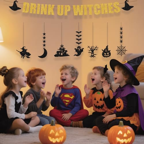 Gold Drink Up Witches Halloween Banner Garland - Pre-Strung Gothic Party Decor