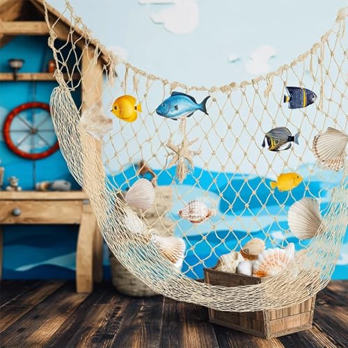 2 Pack Nautical Cotton Fish Net Decorations - 4x6.6 Ft Beach & Party Backdrop (Variation 2)