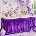 4 Pack Purple Foil Fringe Table Skirt - 29x108 Inch Metallic Tinsel Streamers