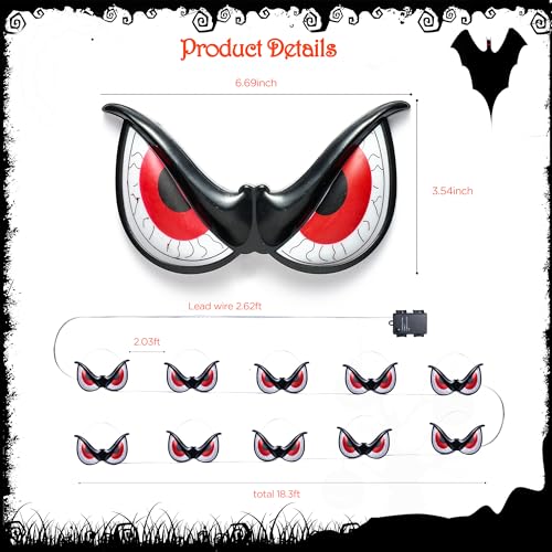 Halloween Flashing Spooky Eyes Lights 10 Pack - Realistic Light-Up Eyes with 3 Modes & Timer