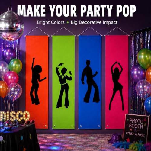 Disco Party Decorations Neon Hanging Banners - 4 Pack, 59 x 15.7 Inches