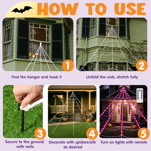 Outdoor LED Spider Web Decoration with Lights & Timer - 17.4 x 16.4 FT Halloween Cobweb