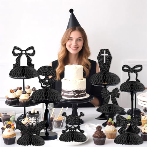 Black Gothic Bow Honeycomb Centerpieces - 8 Pcs for Party Decorations