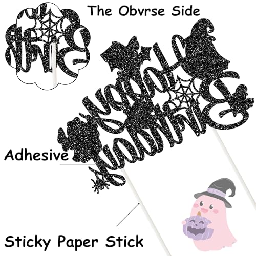 Halloween Ghost Birthday Cake Topper Black Glitter Pastel Ghosts 8 Inch