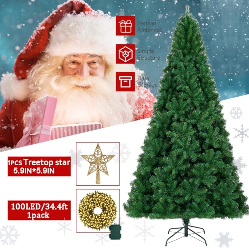 Green 4ft Artificial Spruce Christmas Tree with 450 Branch Tips, Top Star & 100 LED Lights