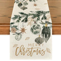 Xmas Balls Leaves Table Runner 13x36 Inch Home Party Decor Beige
