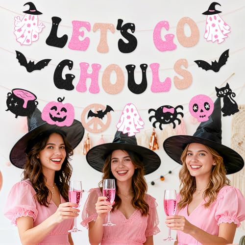 Halloween Party Banner Let’s Go Ghouls Glitter Decor for Bachelorette & Events
