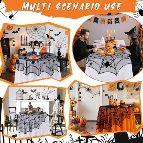 Halloween Black Lace Tablecloth 40 Inch Round Spider Web Overlay - LuoluoHouse