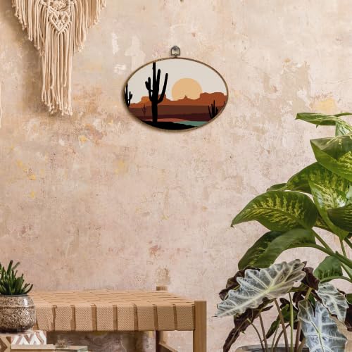 Oval Wall Art Decor - Desert Landscape Boho Canvas Artwork for Home & Living Room