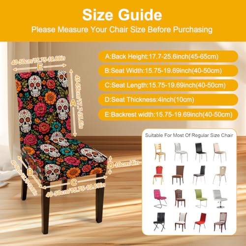 Halloween Chair Covers Set of 4 - Sugar Skull Floral Print Dining Slipcovers - Day of the Dead Decor - Variation 4 / 93