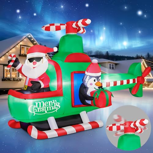 6.5 FT Inflatable Santa Claus on Helicopter Christmas Yard Decor with LED Lights