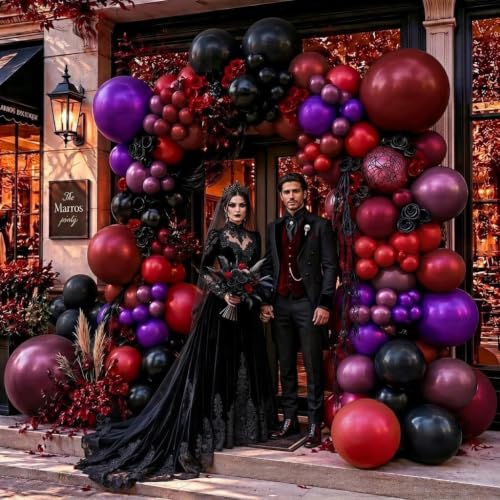 Balloon Arch Kit Dark Purple Red Burgundy Black Pearl Plums for Parties - Variation of Purple Black Burgundy
