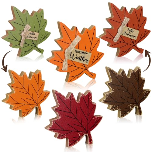 Thanksgiving Wood Decor Maple Leaf Sign Set - Fall Centerpiece & Tiered Tray Decorations