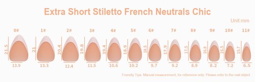 Allkem Soft Gel Nail Tips - Extra Short French Stiletto Nail Extensions Kit - 12 Sizes Short Full Cover Nails - Neutrals - Bold (360 Pieces)