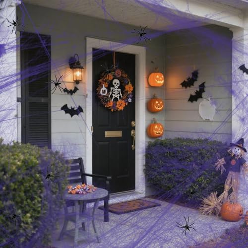Purple Halloween Spider Web Decoration - 300 Sq Ft Stretchy Cobwebs with 30 Spiders