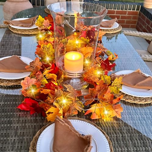 41.3 Ft Fall Leaf Garland with Lights, Autumn Maple Vines for Thanksgiving & Wedding Decor