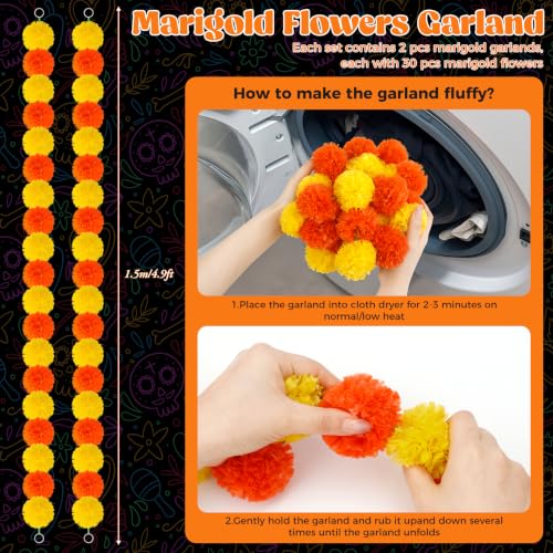 Day of the Dead Decorations Set with Marigold Garlands & Lights - 85 Pcs