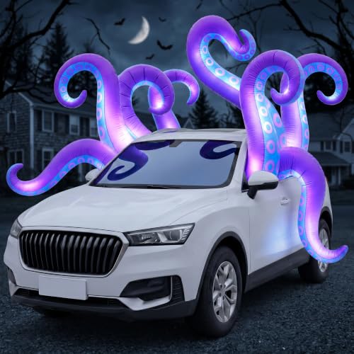 Inflatable Halloween Car Decor with Octopus Tentacles & LEDs for Outdoor Trunk or Treat