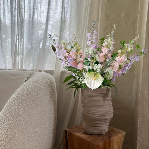 Pink Artificial Delphinium Flowers 34 Inch Tall Faux Silk Flower Stems for Home Wedding Decor - Set of 4