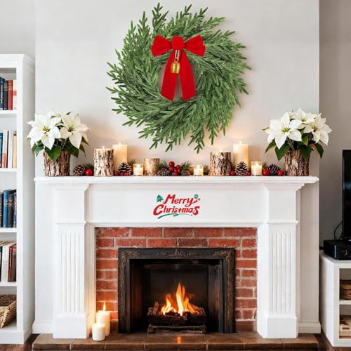 26-Inch Christmas Wreath with Red Bow & Bell - Artificial Front Door Decor - Style3
