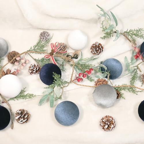 Velvet Christmas Ornaments Set - 12pcs 80mm Light Blue White Dark Blue Gray
