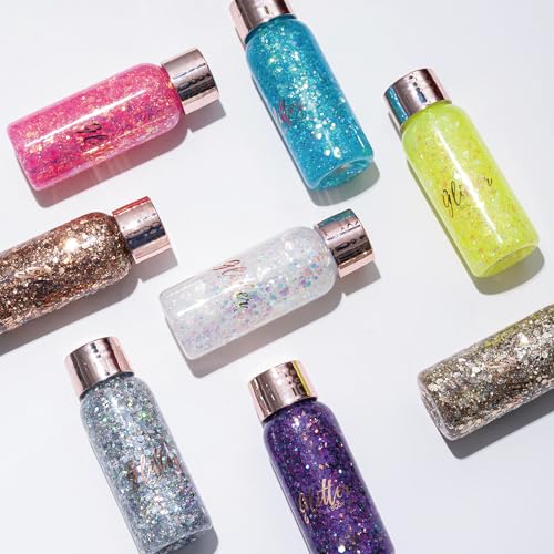 Liquid Chunky Glitter Eyeshadow & Body Gel - Dark Pink & Peach Pink Variations, Long Lasting Sparkle, 30g