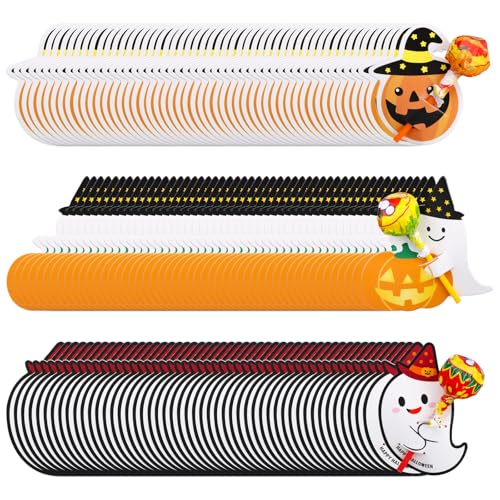 Halloween Lollipop Paper Cards Set - Ghost & Pumpkin Candy Holders for Party Decorations