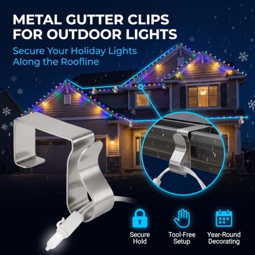 50 Pcs Metal Gutter Clips for Outdoor String Lights, Xmas & Holiday Decorations