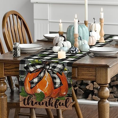 Buffalo Plaid Pumpkin Fall Table Runner 13 x 72 Inches Kitchen Decor