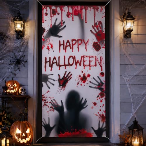 Halloween Zombie Door Cover - Bloody Handprint Horror Decor, Handprint Variation