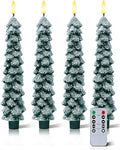 Snow Covered Flameless Christmas Tree Candles Set - 4 Pack, Remote Control, 9.65 Inch