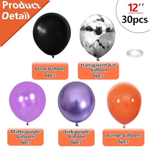 Halloween Balloons Set - 30 Count 12 Inch Bat, Orange, Purple, Black Latex Decorations