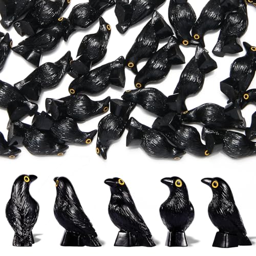 Mini Black Crow Figurines Set - Halloween Decor, Gothic Resin Animal Ornaments, 1 Inch, 100 Pieces