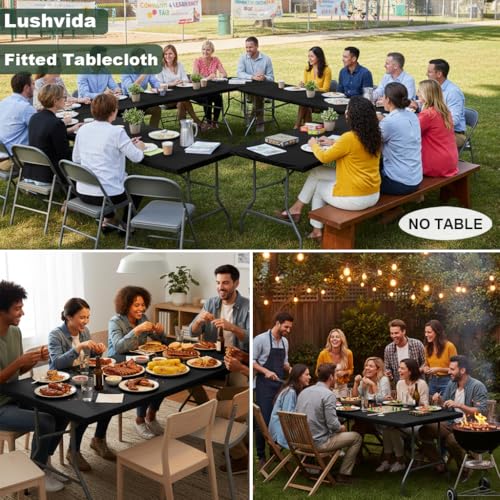 Waterproof Rectangle Tablecloth for 6ft Folding Tables - Black, 30x72 Inches - Pack of 6