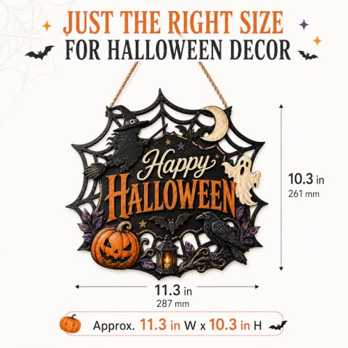 Halloween Wooden Door Sign - Haunted Ghost Witch Pumpkin Hanging Decor for Front Door