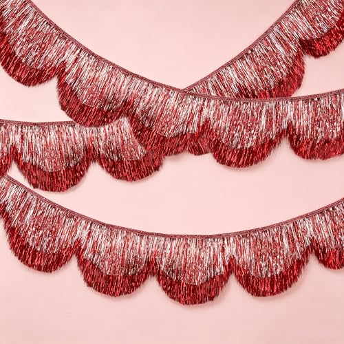 Pink Scalloped Fringe Garland 6.89ft Tassel Banner - 3pcs Party Decor - Pink