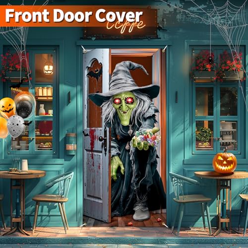 Funny Witch Halloween Door Cover for Trick or Treat - Multicolor