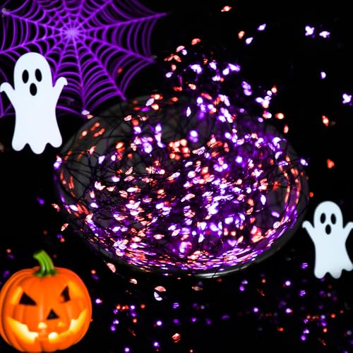 Halloween Solar String Lights 2 Pack - 240 LED Orange & Purple Outdoor Decor with 8 Modes