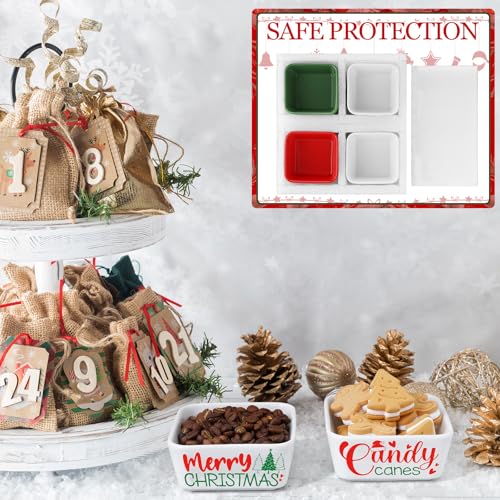 Christmas Candy Bowls Set - Ceramic Mini Square Dish with Holiday Patterns - 4 Pcs