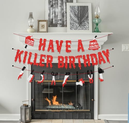 Halloween Birthday Banner Set - Glittery Scary Movie Night Party Decor