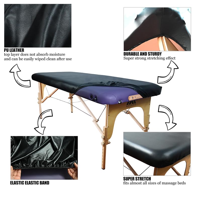 Yoquare Professional Waterproof Massage Table Cover - 32Inch Square 100% PU Leather, Wipeable Reusable Protector for Spa & Clinic (Black, 1-Pack)