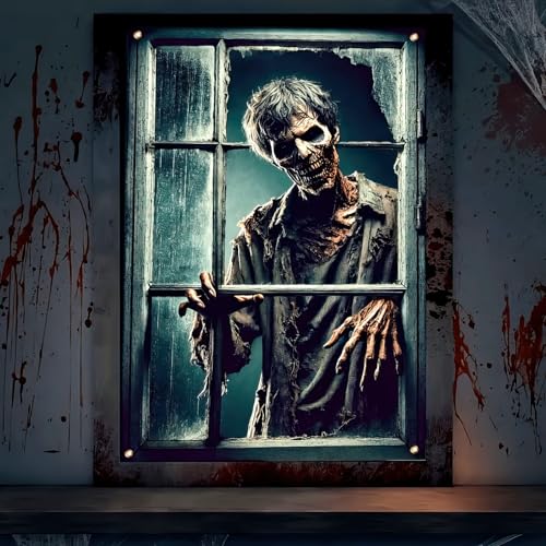 Halloween Creepy Skeleton Banner for Windows - Spooky Seasonal Decor