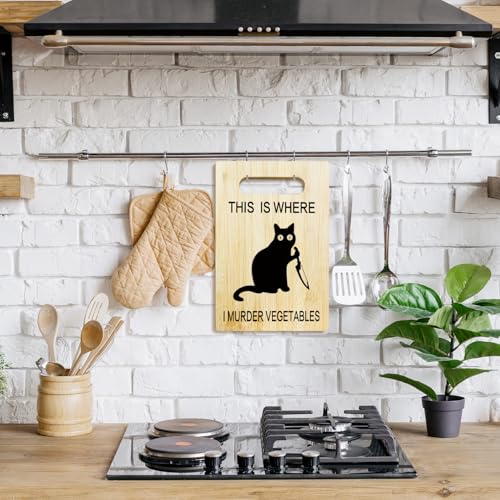 Black Cat Bamboo Cutting Board for Kitchen - Funny Cat Lover Gift - 7.9x11.8 Inches