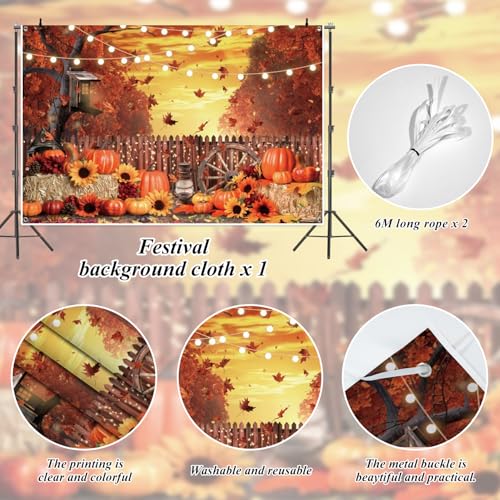 Fall Thanksgiving Backdrop Banner 10x8ft Farm Harvest Hay Photo Decor - Gold Variation