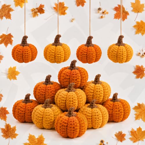 Set of 12 Crochet Mini Pumpkins for Fall Thanksgiving Halloween Decor
