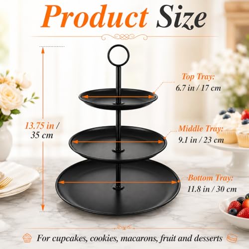 Black 3 Tier Cupcake Stand - Stainless Steel Dessert Display for Wedding & Party